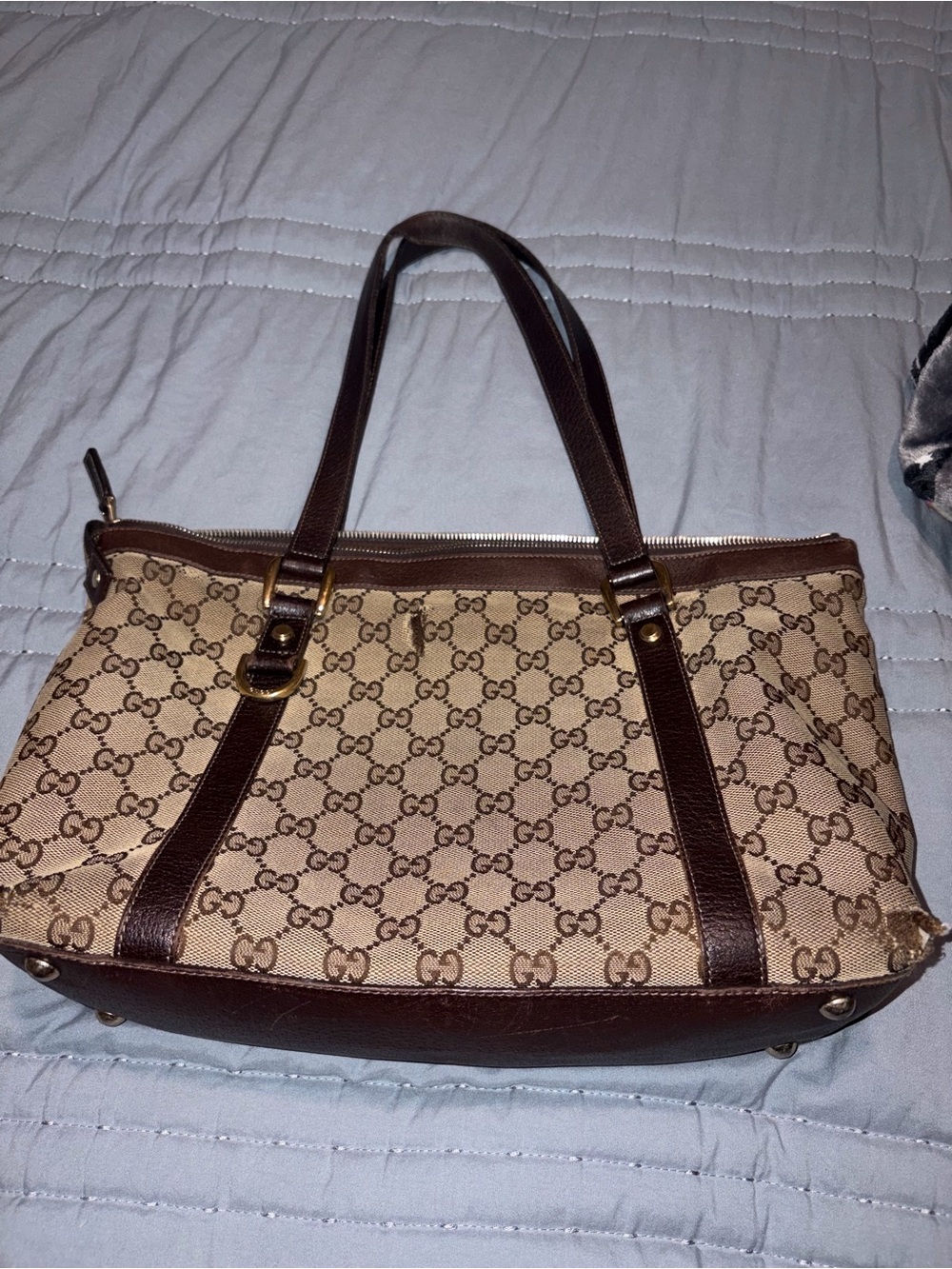 Gucci Beige GG Canvas Shoulder Bag with Brown Leather Trim - Picture 4 of 15